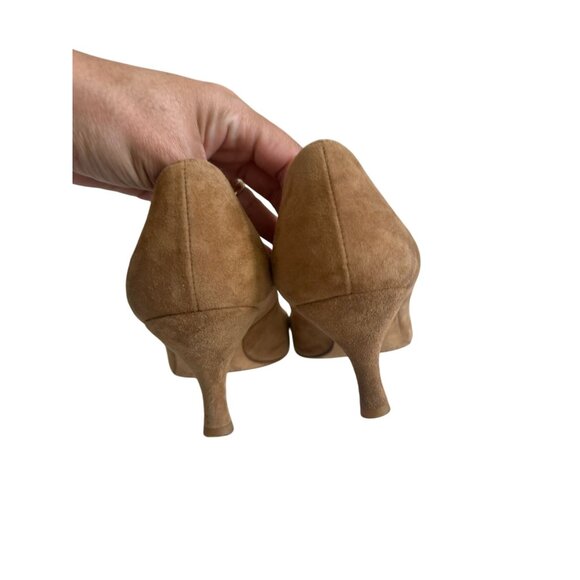 LK BENNETT Tan Suede Kitten Loafers Heels Size US 8 / 38 - Picture 7 of 9
